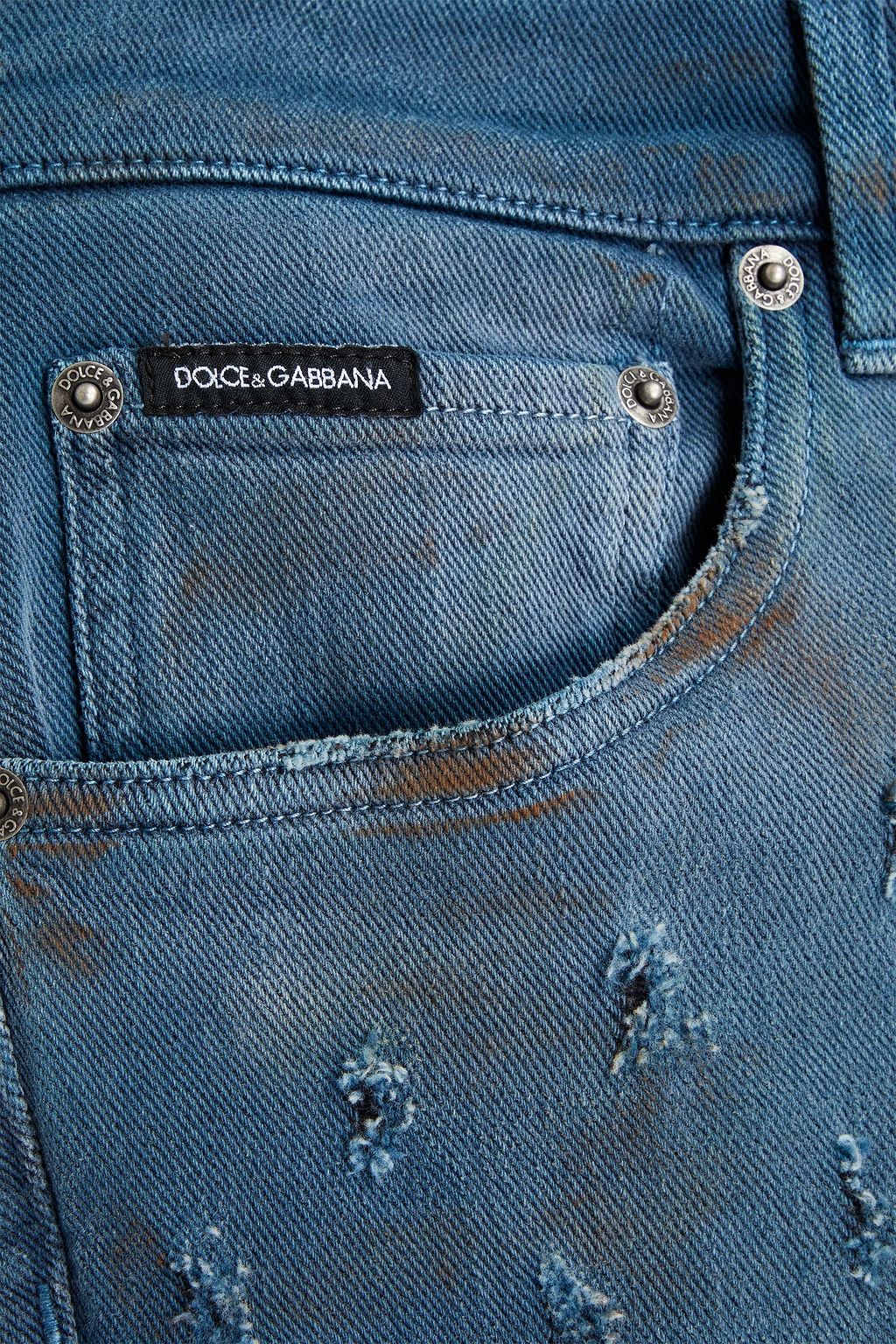 DOLCE&GABBANA جينز بقصة ضيقة مصنوع من الدنيم بتأثير معتق