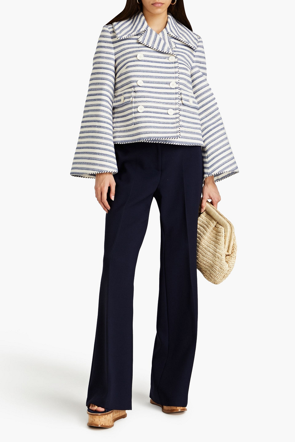 Zimmermann Gestreifte Jacke Aus Tweed Aus Einer Baumwollmischung In Navy
