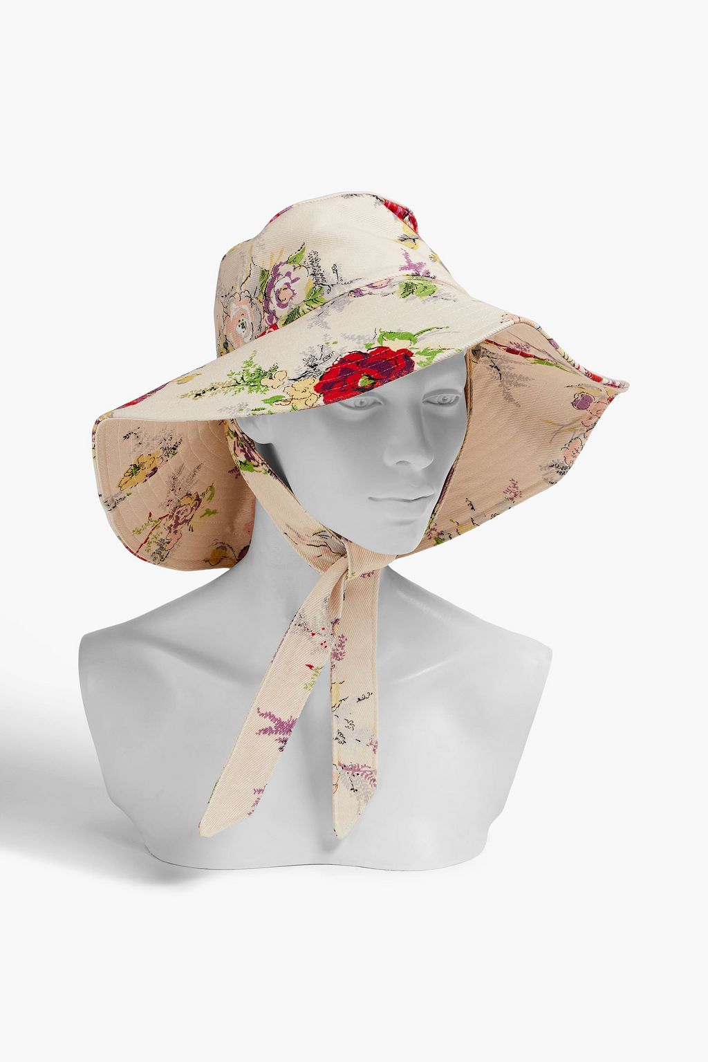 ZIMMERMANN Tie-detailed floral-print cotton-twill sunhat