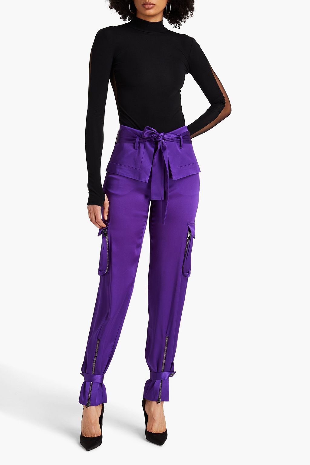 TOM FORD サテンクレープ テーパードパンツ ベルト付き