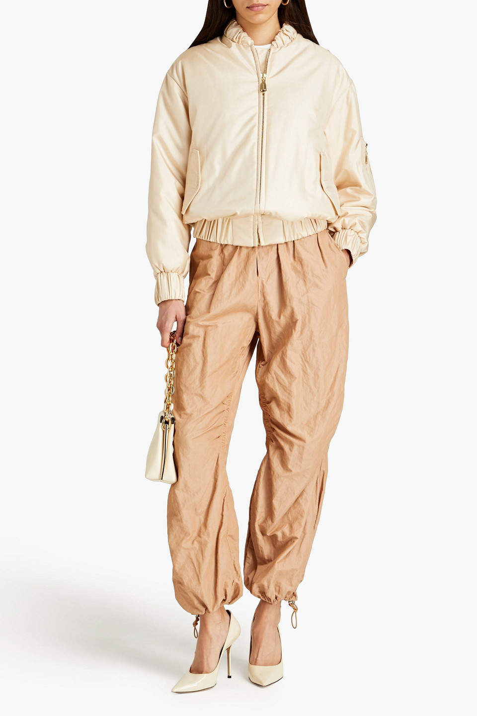 Shop Zimmermann Silk-twill Padded Bomber Jacket In Beige