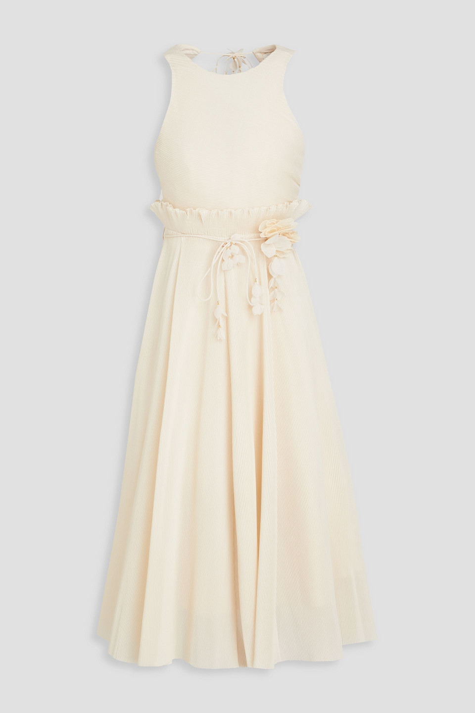 Zimmermann Cutout Plissé-organza Midi Dress In Ecru