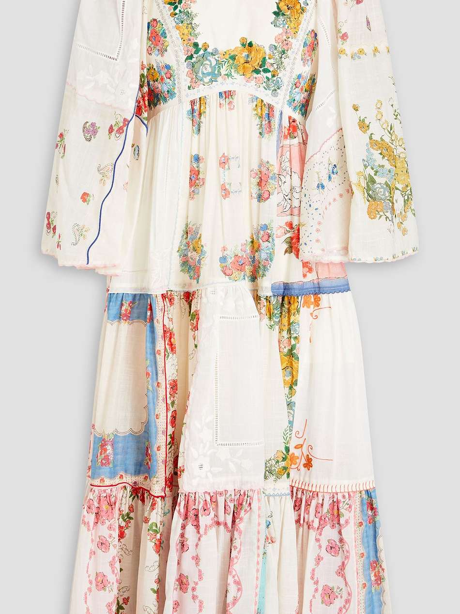 tiered floral-print cotton midi dress