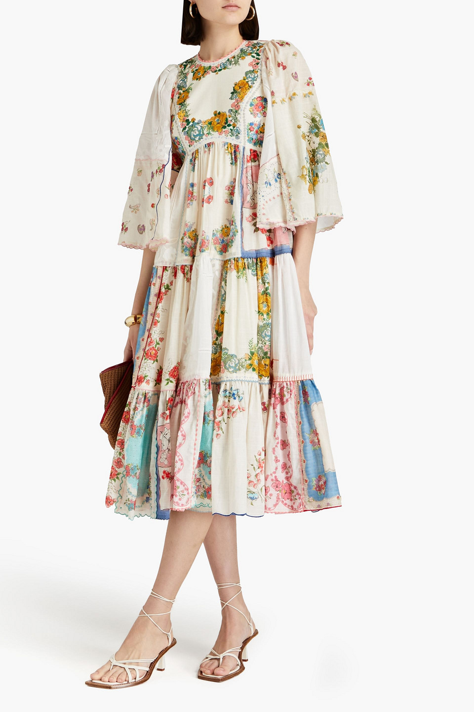 Zimmermann Tiered Floral-print Cotton Midi Dress In Ivory