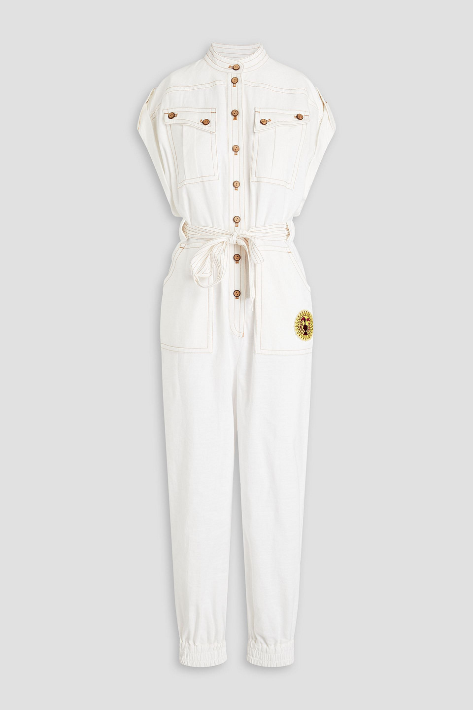 Shop Zimmermann Appliquéd Cotton Jumpsuit In White