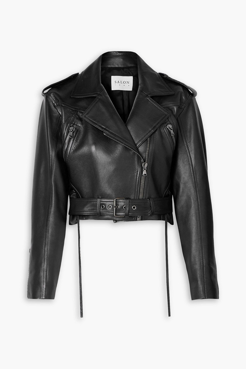 Salon 1884 Jane Cropped Leather Biker Jacket In Black