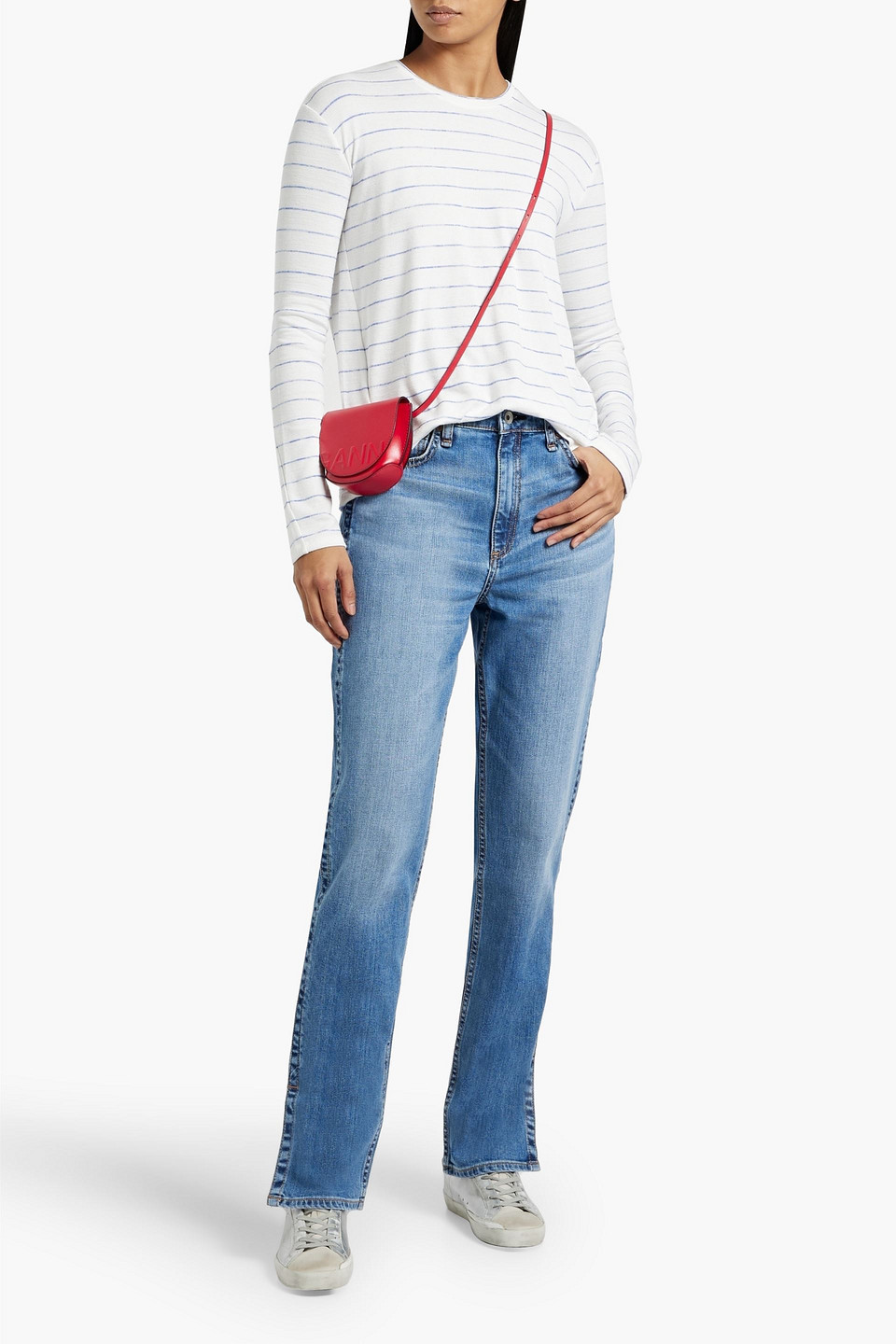 Shop Rag & Bone Nina Faded High-rise Straight-leg Jeans In Mid Denim