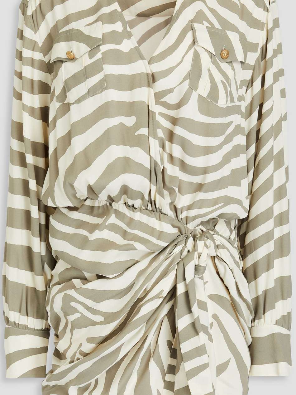 ruched zebra-print twill mini dress