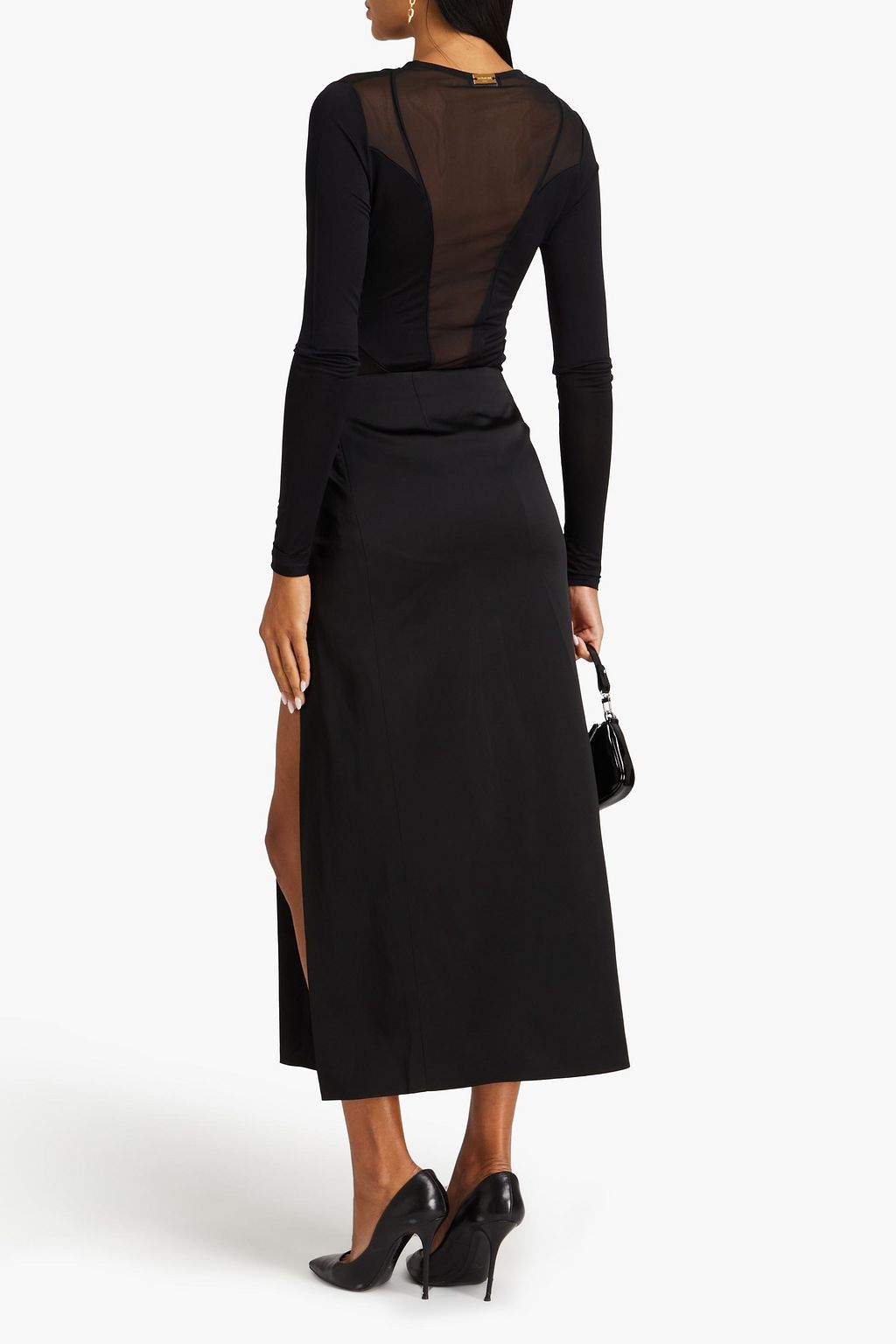 BALMAIN Jersey-paneled stretch-mesh top