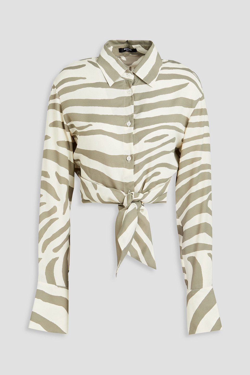 balmain - cropped zebra-print twill shirt - green - fr 34