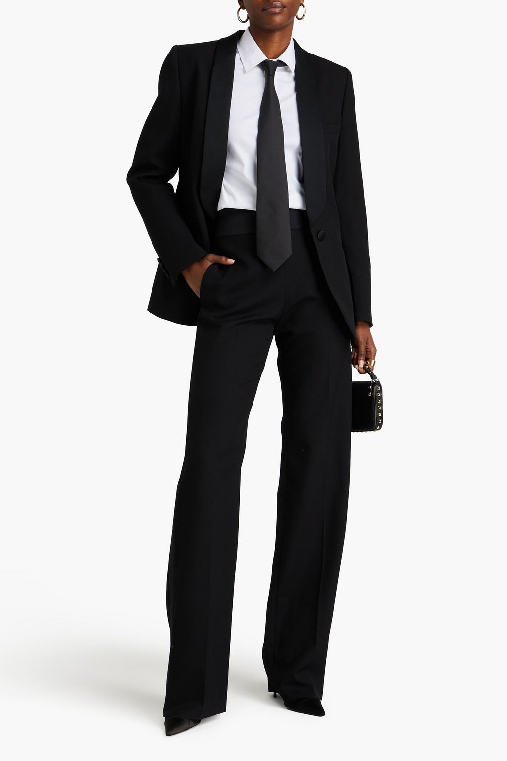 VALENTINO GARAVANI Satin-paneled wool straight-leg pants