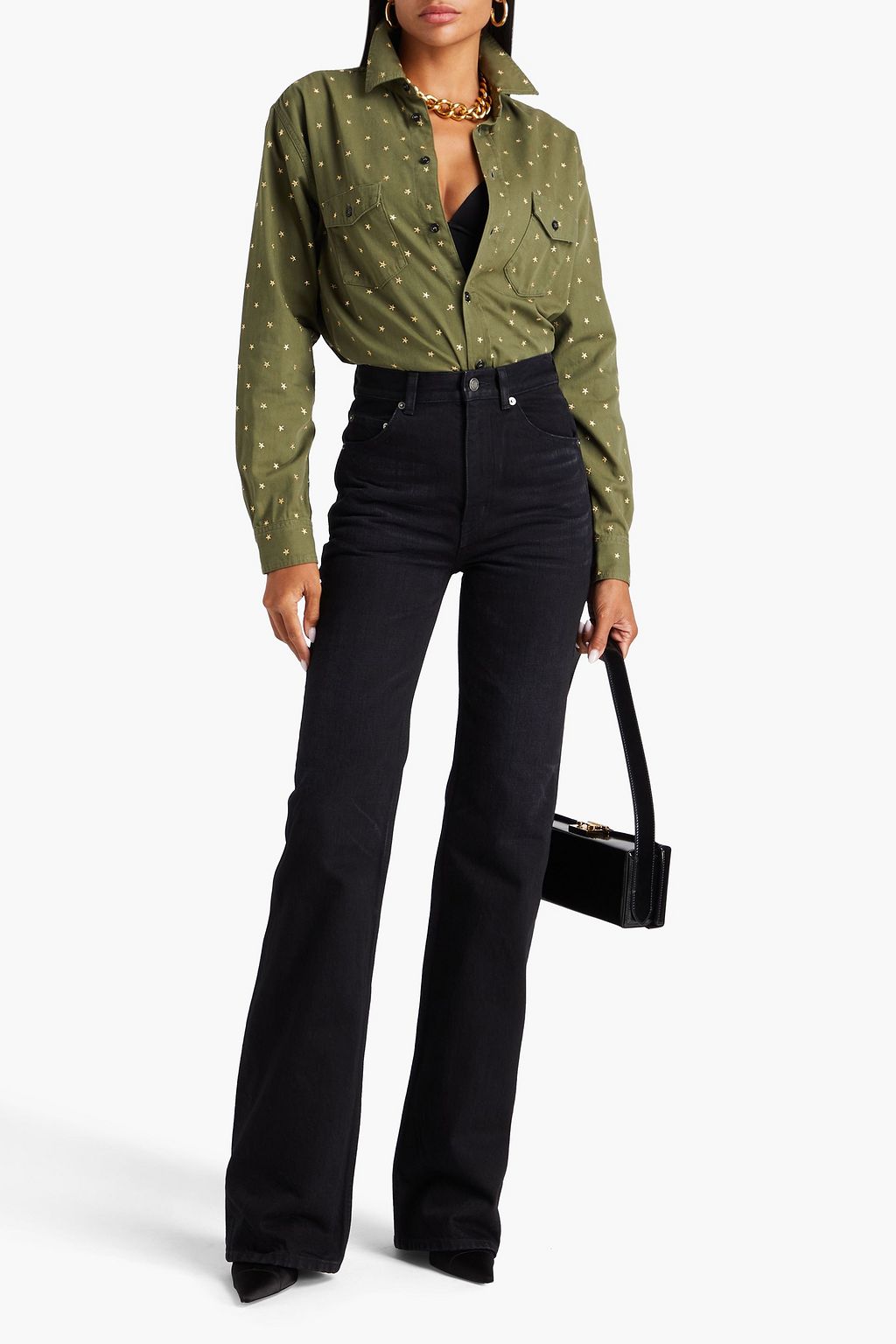 SAINT LAURENT Embroidered metallic cotton shirt