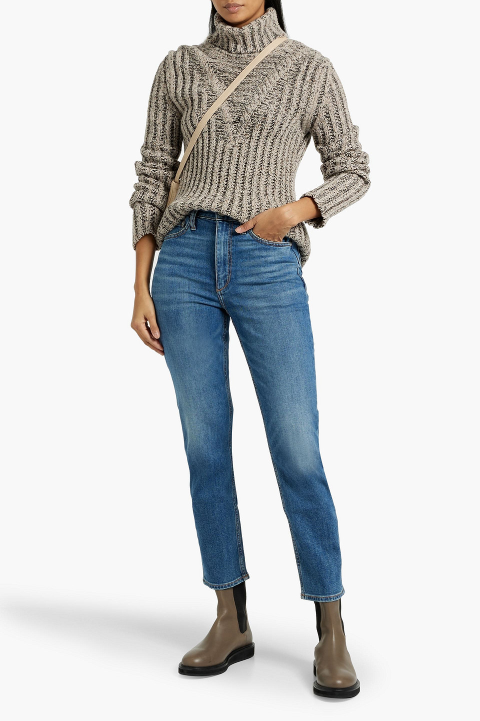 Shop Rag & Bone Wren Cropped High-rise Slim-leg Jeans In Mid Denim