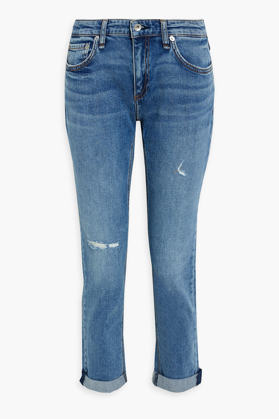 Rag & Bone Dre Distressed Low-rise Boyfriend Jeans In Mid Denim