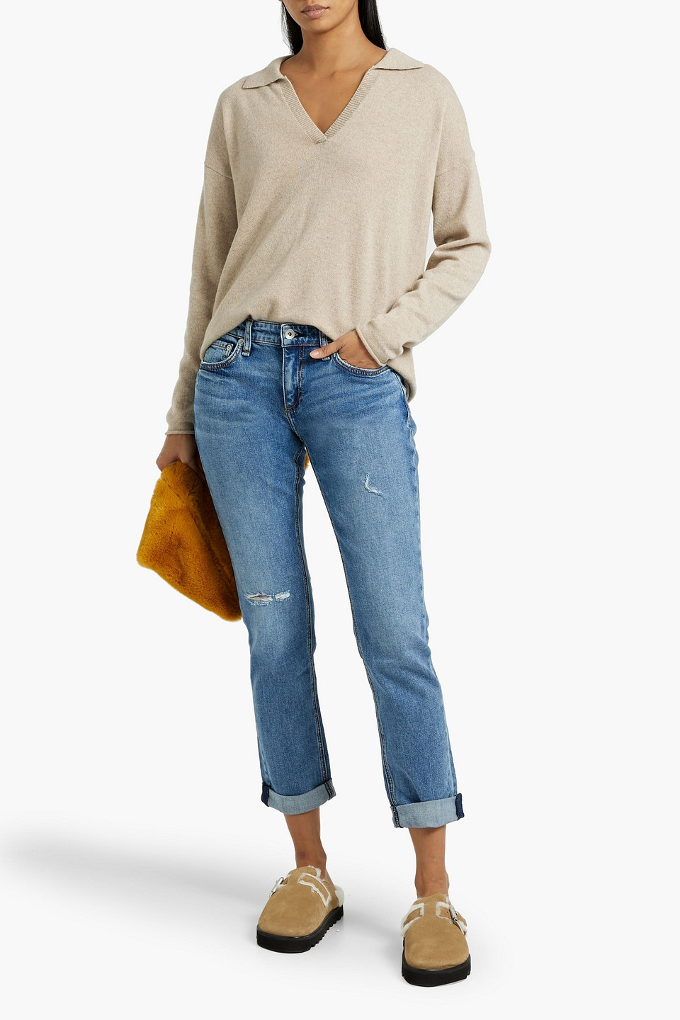 Shop Rag & Bone Dre Distressed Low-rise Boyfriend Jeans In Mid Denim