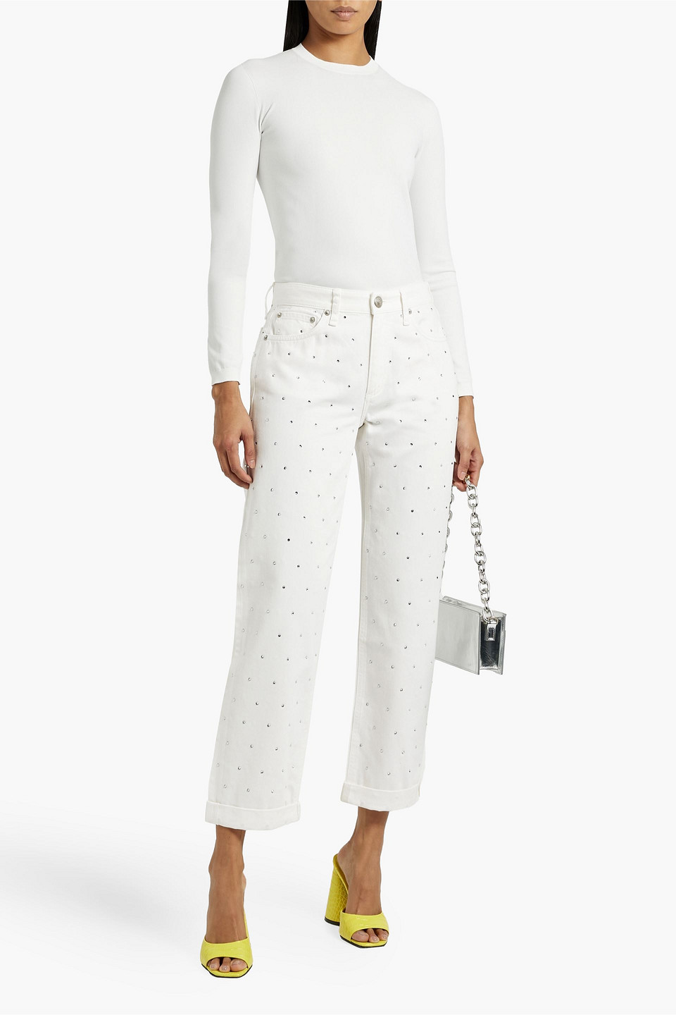 Shop Rag & Bone Dre Crystal-embellished Boyfriend Jeans In Ivory