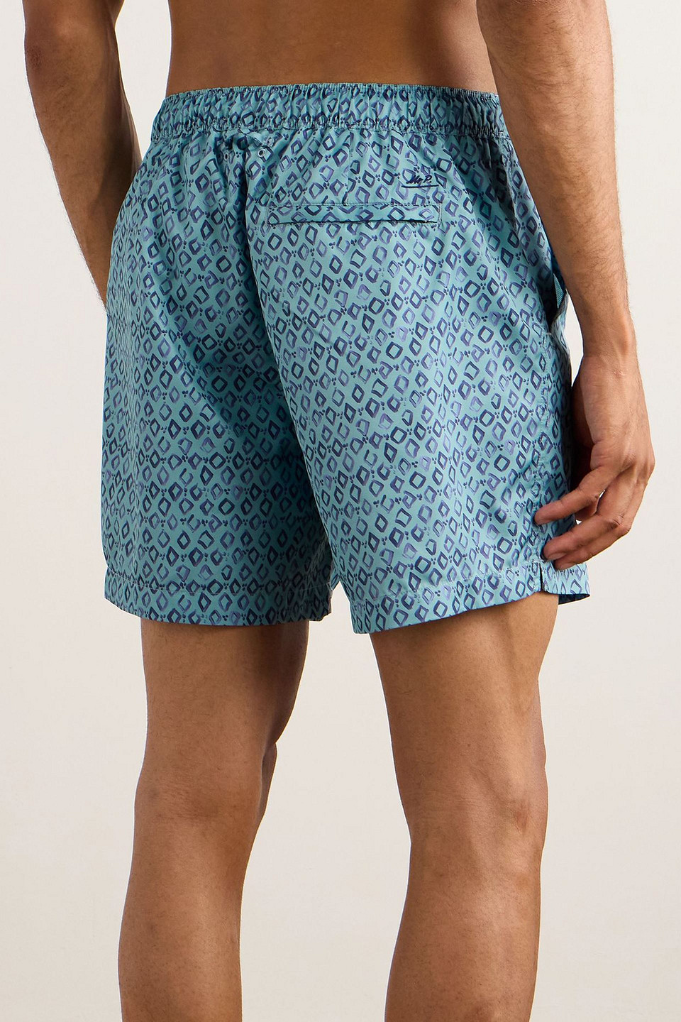  Mr P. - Gerade Geschnittene Mittellange Badeshorts Mit Print - Blau - S 