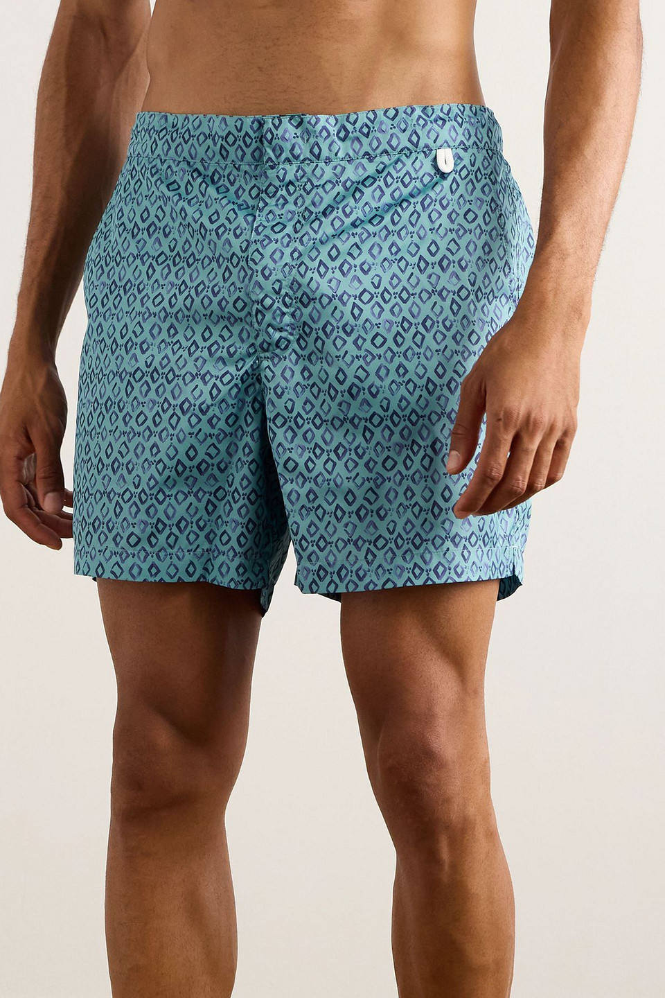  Mr P. - Gerade Geschnittene Mittellange Badeshorts Mit Print - Blau - S 