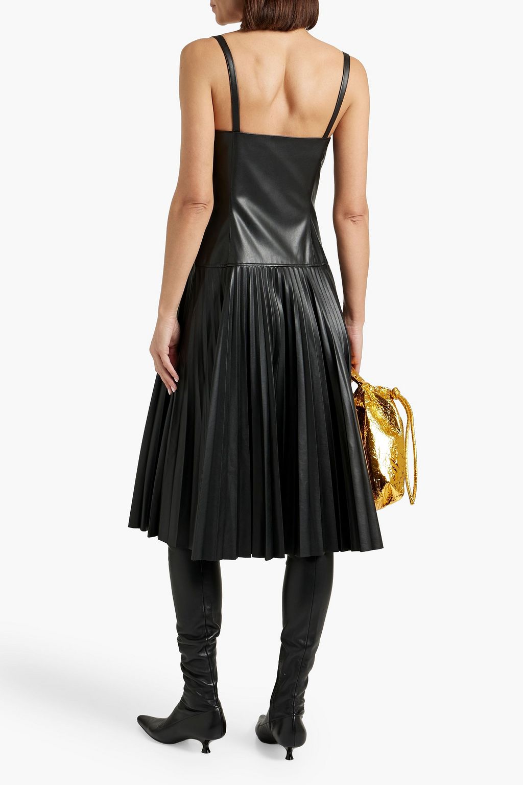PROENZA SCHOULER PSWL フェイクレザー ミディワンピース プリーツ入り