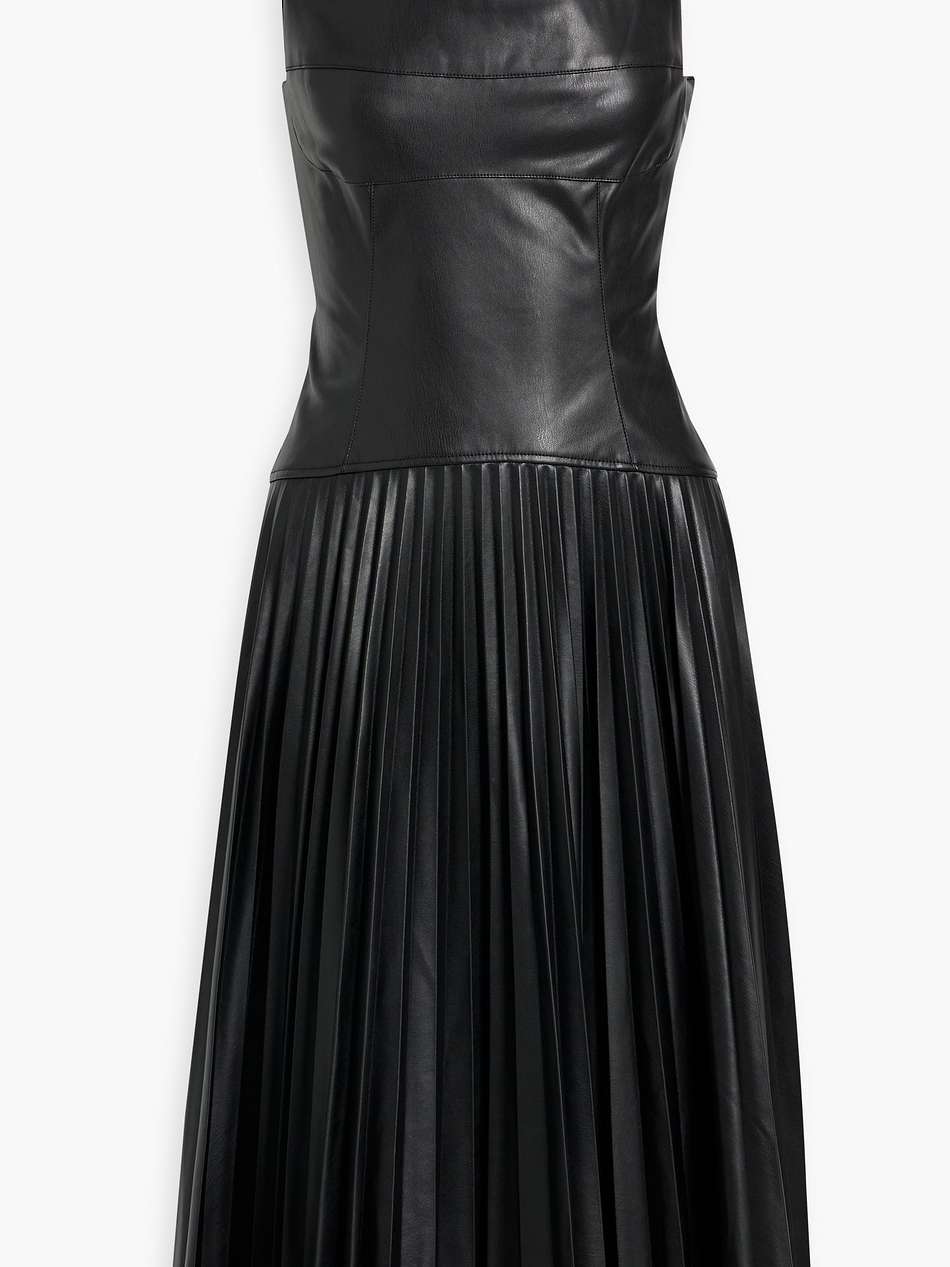 pleated faux leather midi dress