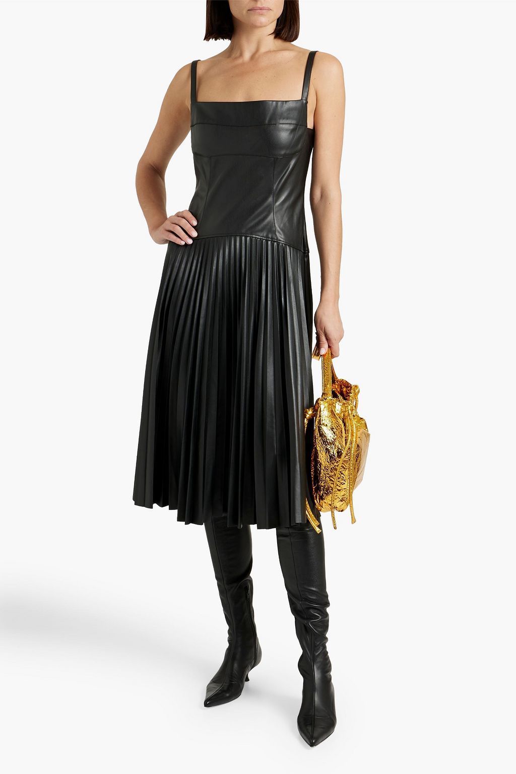 PROENZA SCHOULER PSWL フェイクレザー ミディワンピース プリーツ入り