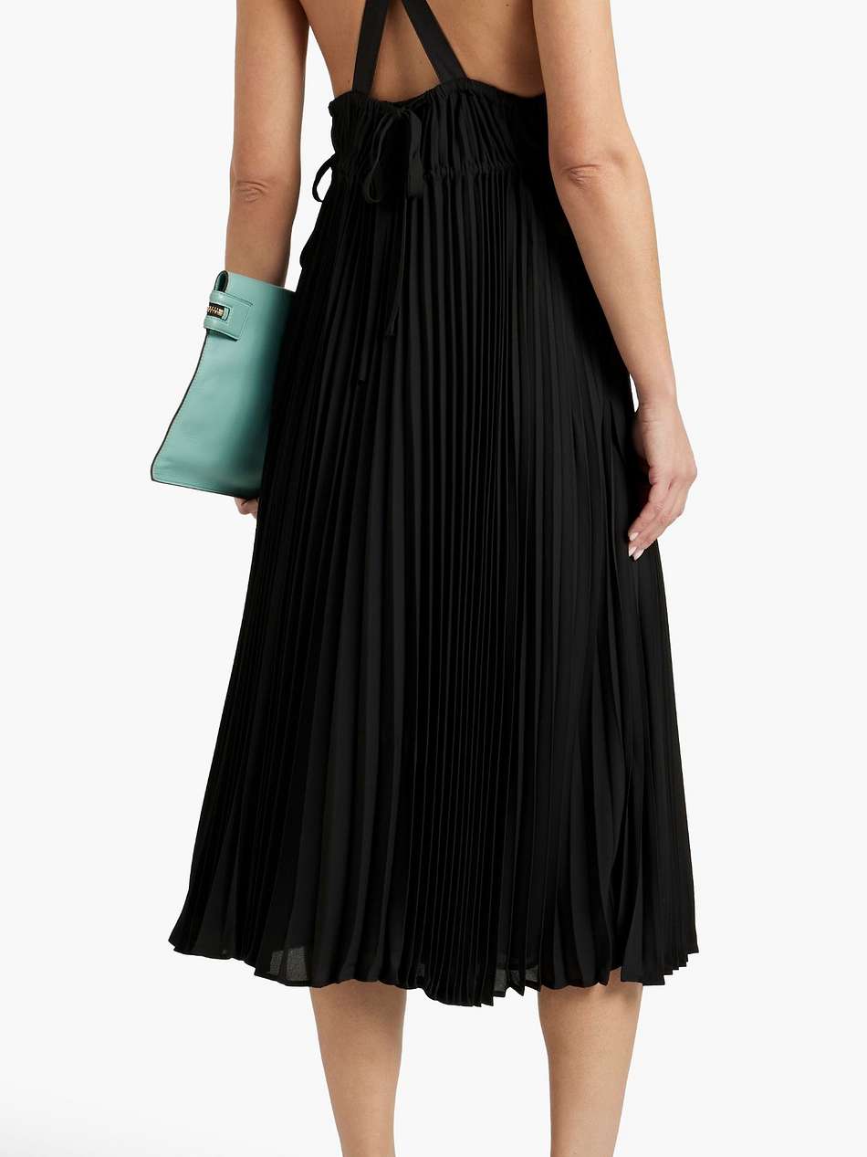 tie-detailed pleated crepe midi dress