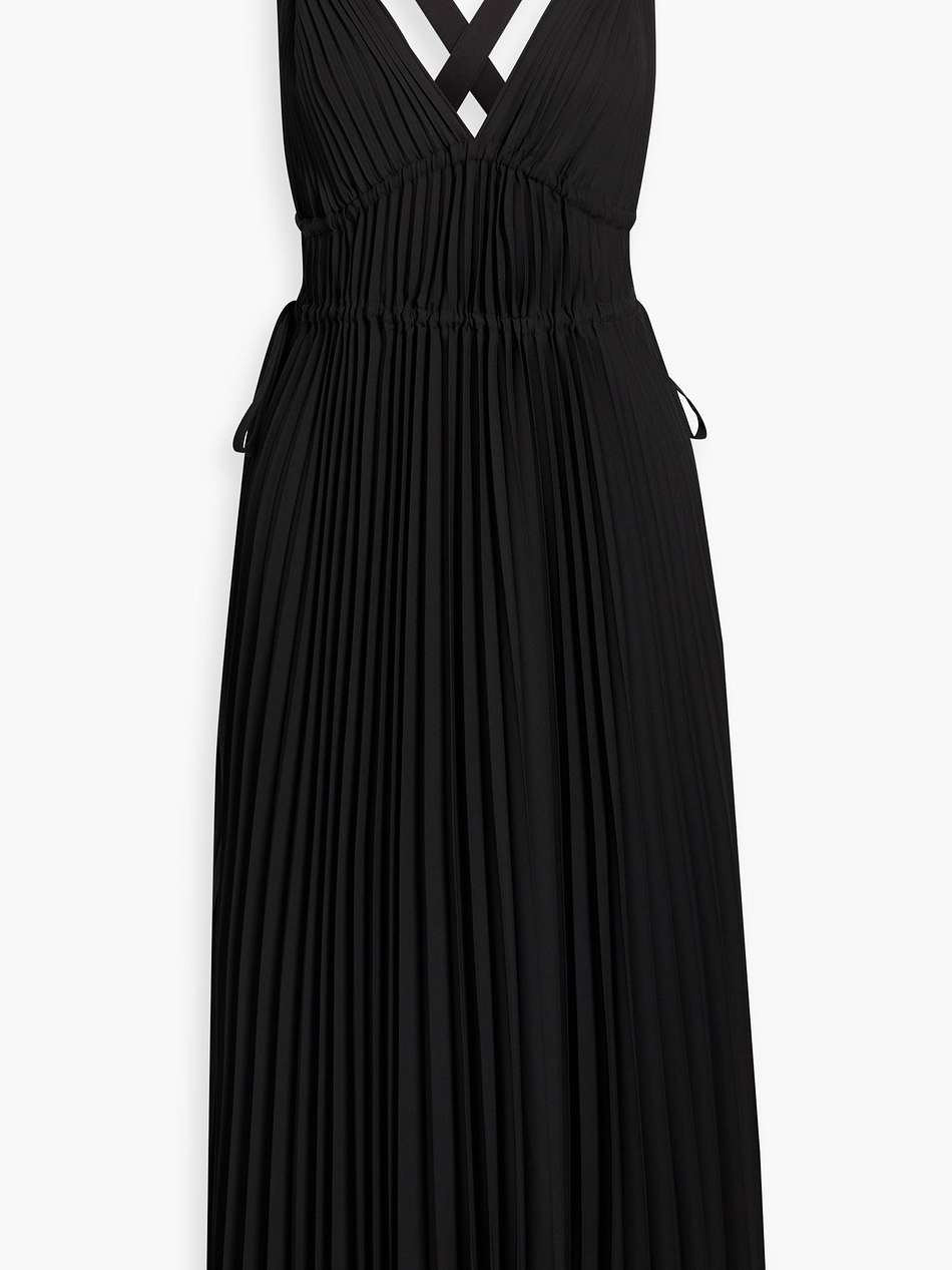 tie-detailed pleated crepe midi dress