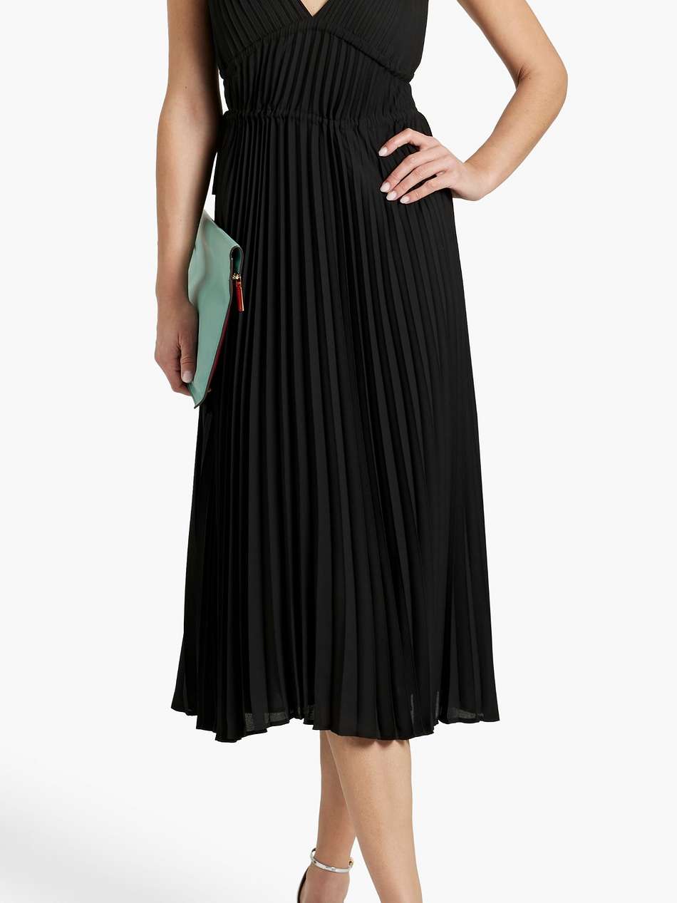 tie-detailed pleated crepe midi dress