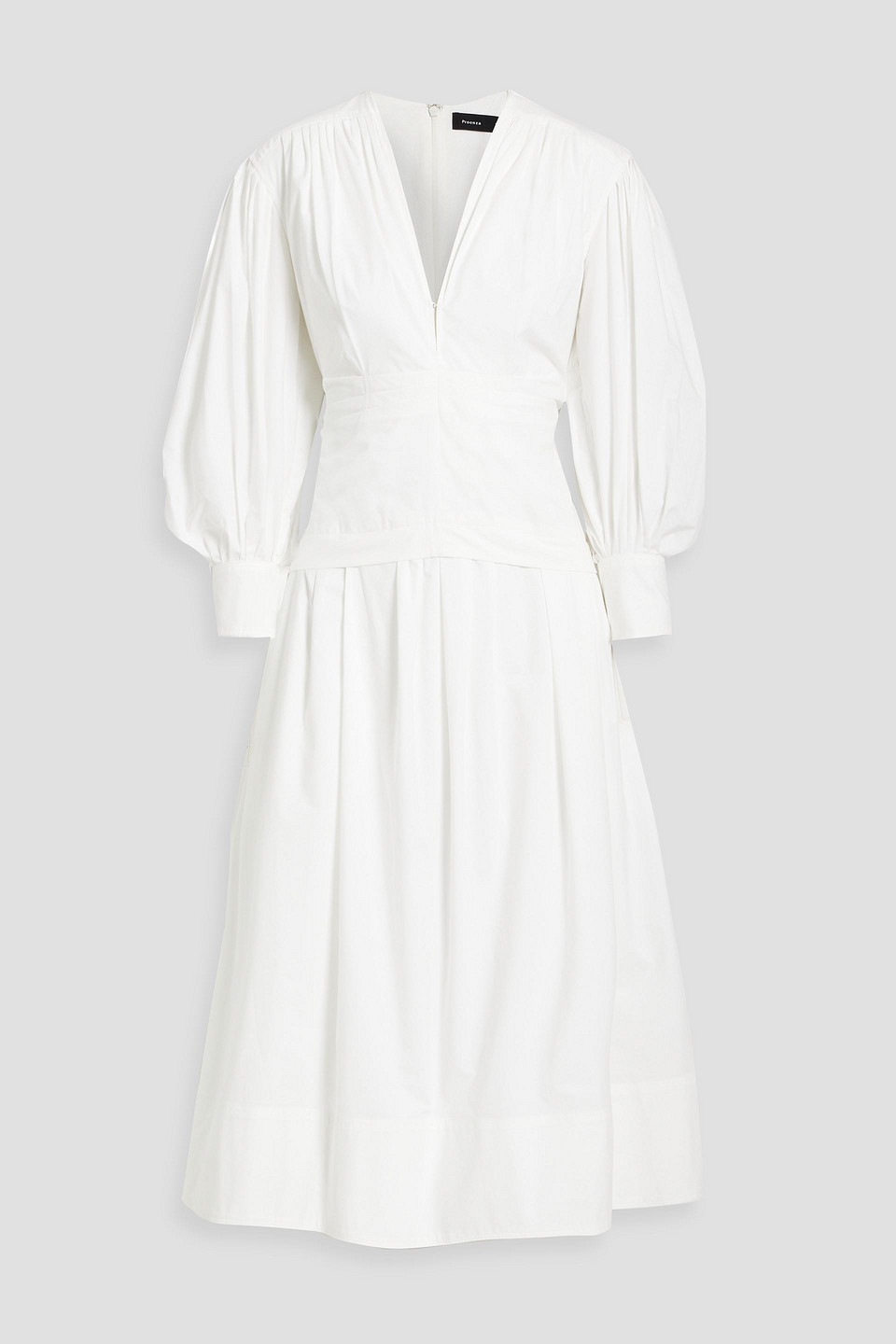 Proenza Schouler V-neck Long Sleeve Cotton Poplin Midi Dress In White