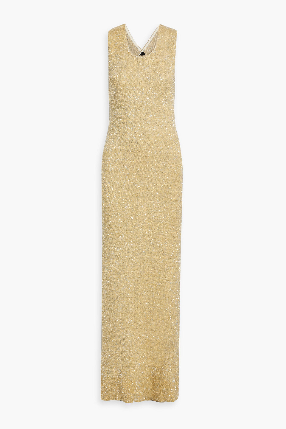 slim fit dress slacks 1970s Champagne Knit Maxi Dress, Sz. S/M main image 0