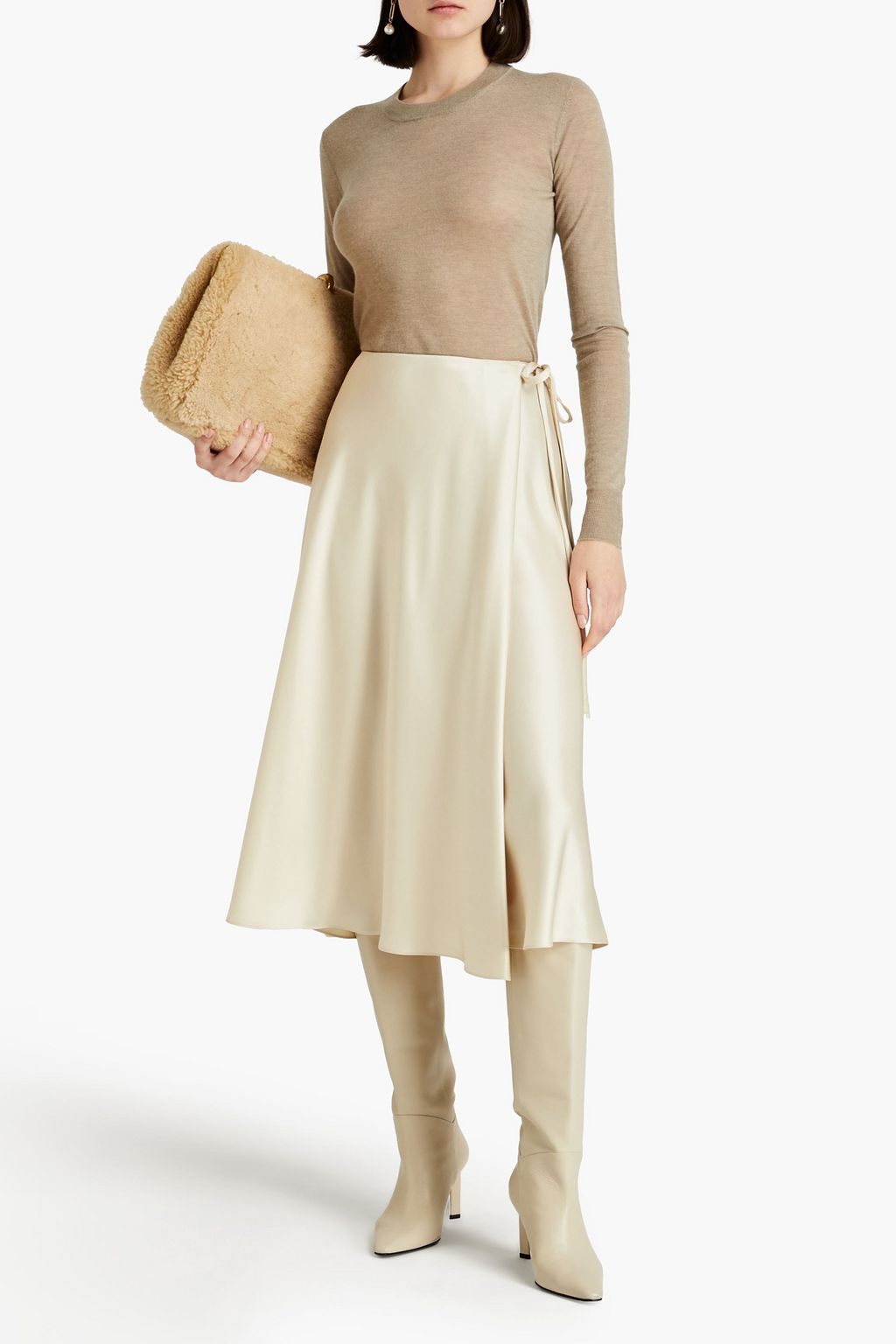 THEORY Wrap-effect satin midi skirt