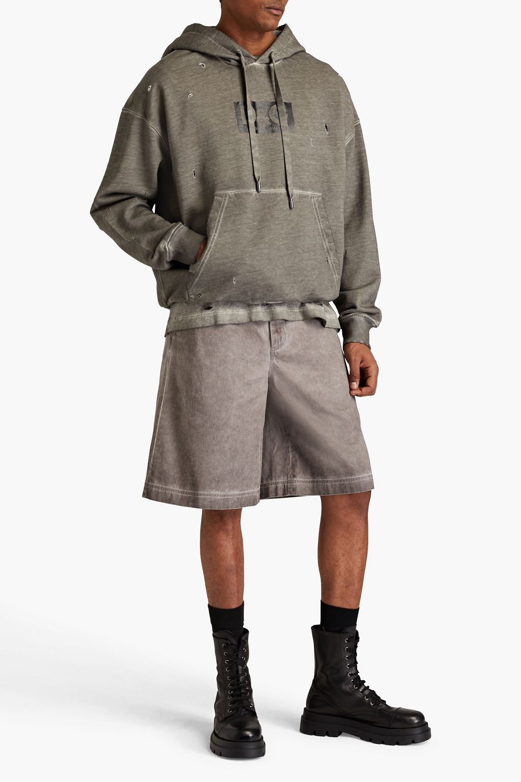 DOLCE&GABBANA Appliquéd French cotton-terry drawstring hoodie
