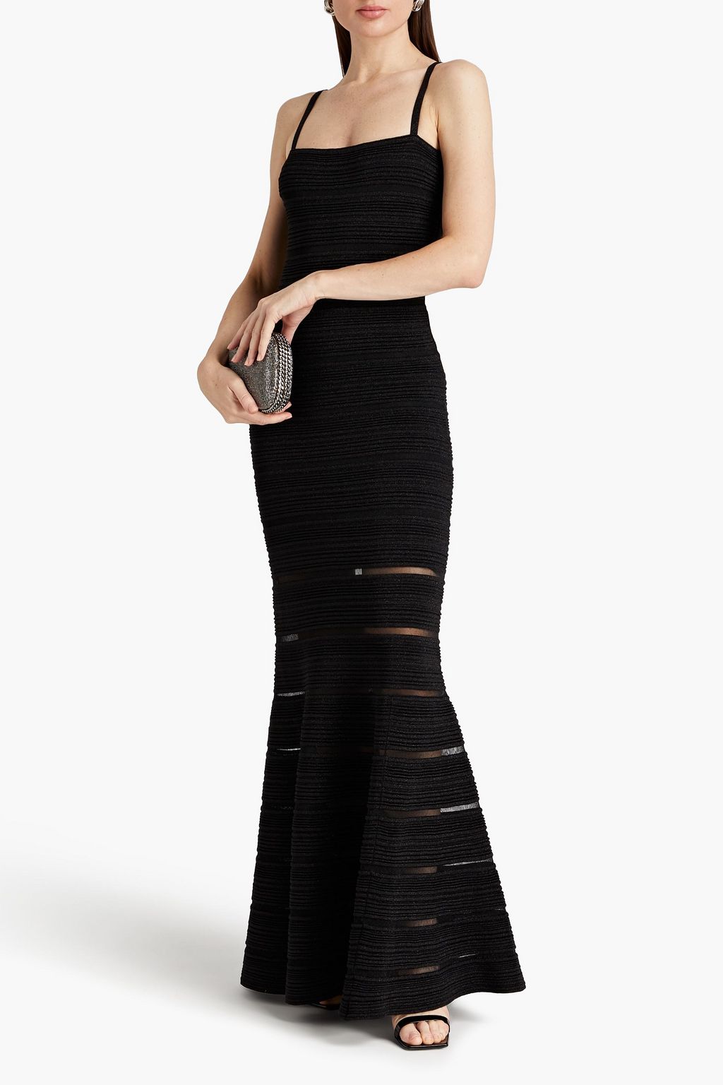 HERVÉ LÉGER Metallic ribbed-knit gown