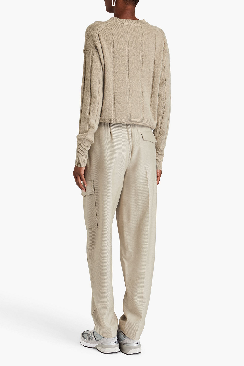 JOSEPH DEVONPORT BELTED WOOL-BLEND TWILL TAPERED PANTS