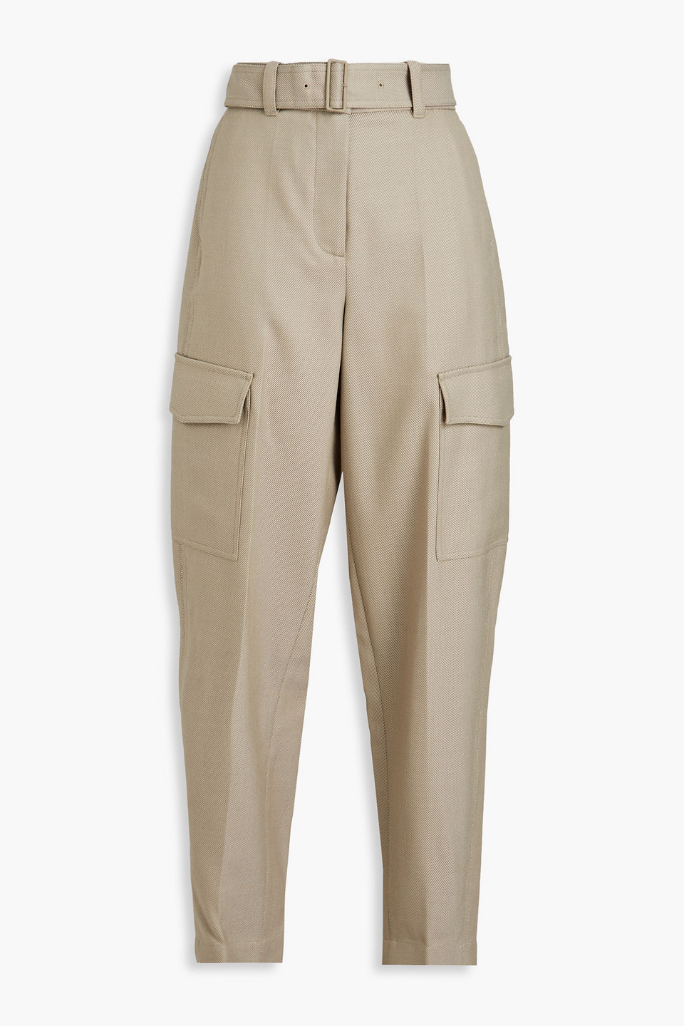 Joseph Devonport Belted Wool-blend Twill Tapered Pants In Sage Green