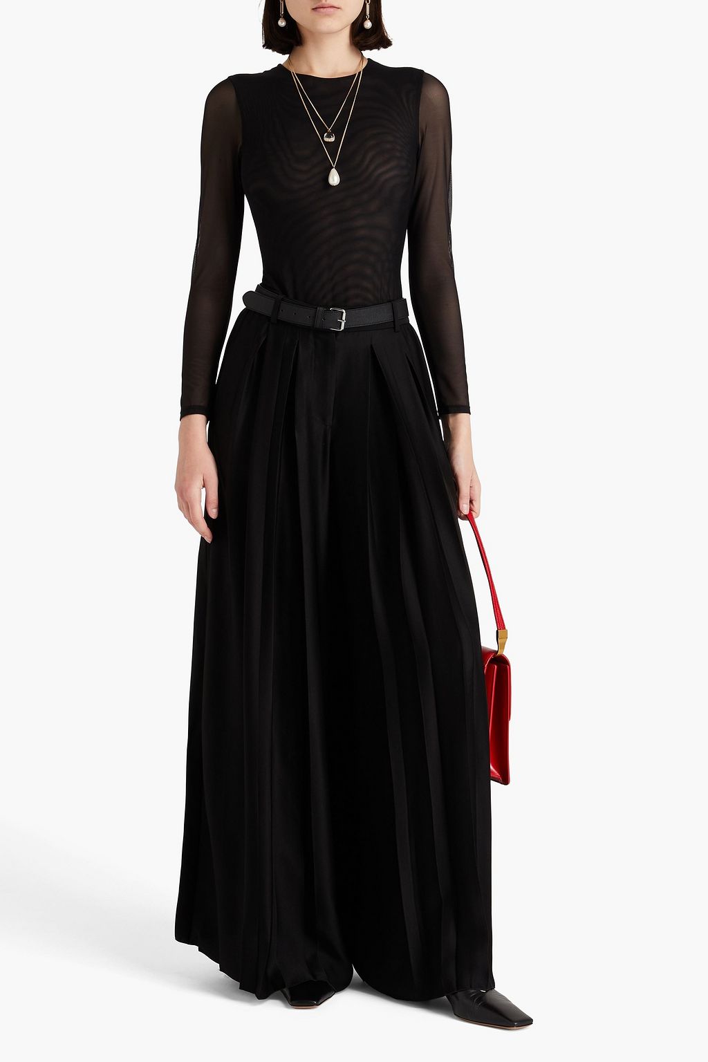 JOSEPH Barlow plissé-satin wide-leg pants