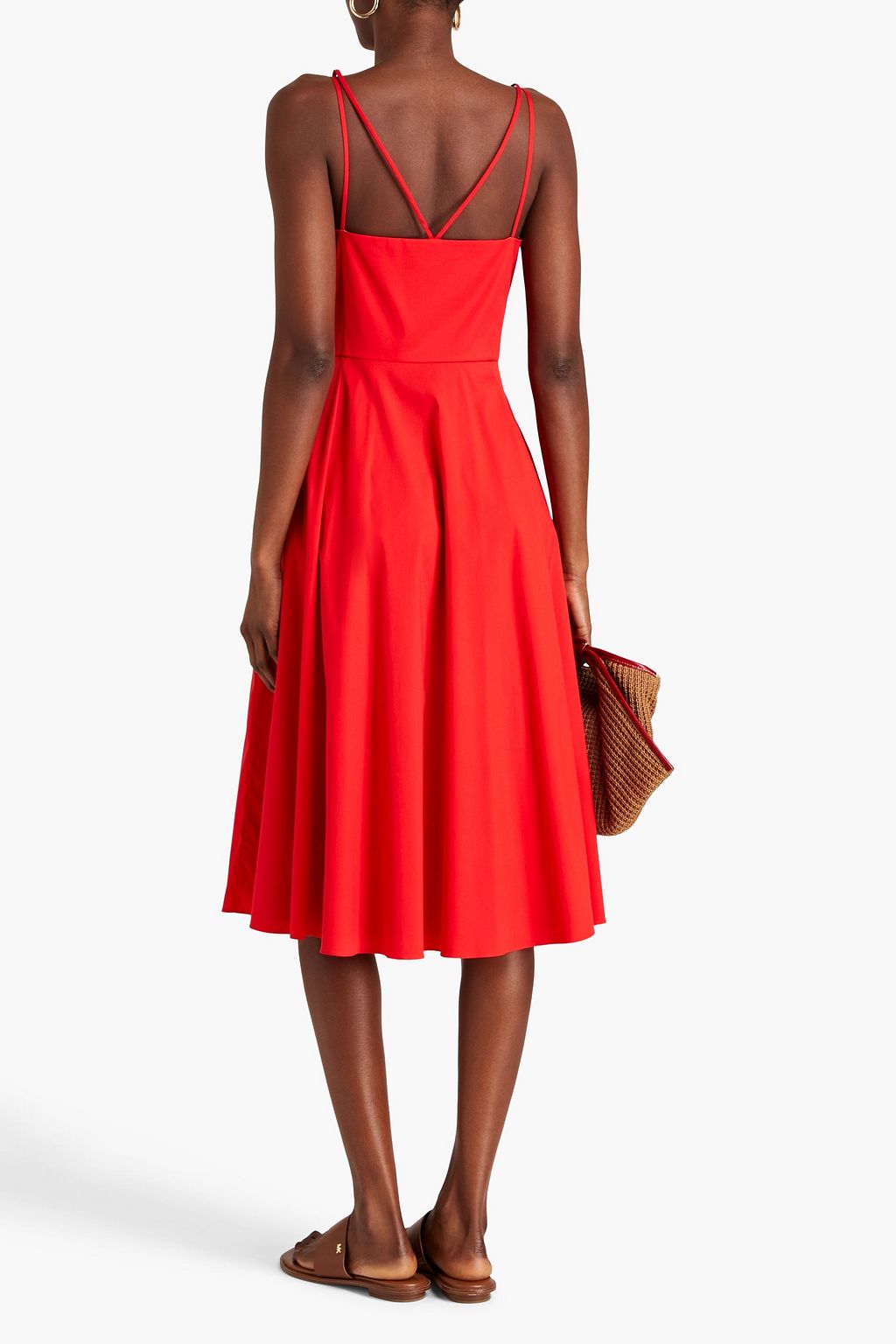 THEORY Pleated cotton-blend poplin midi dress