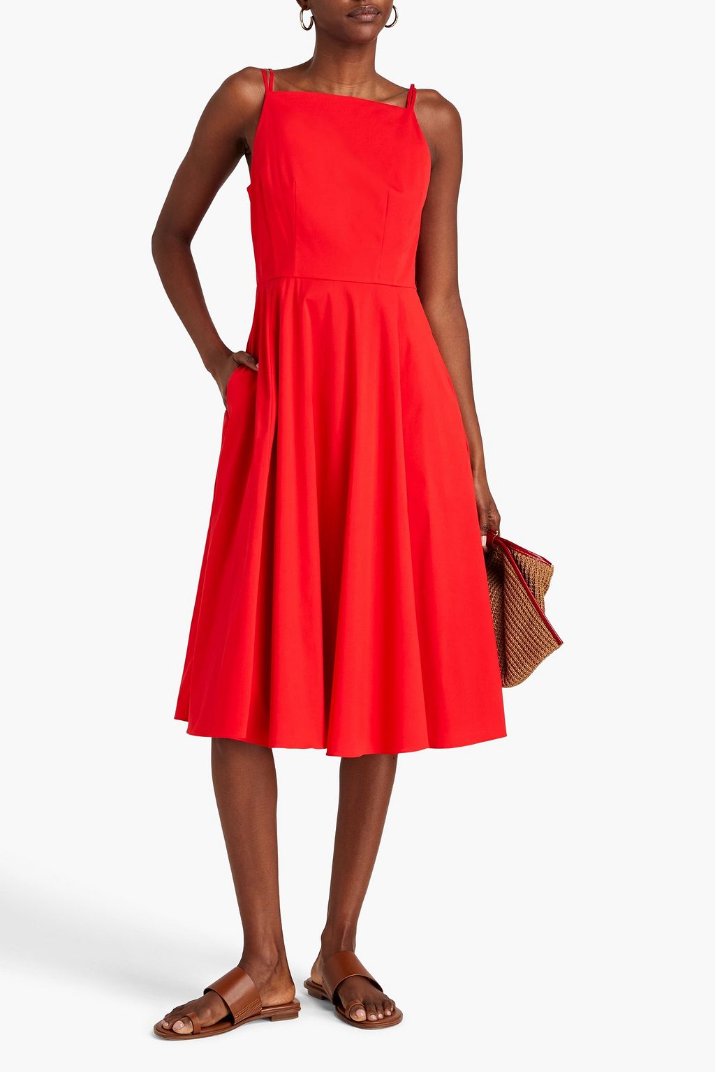 THEORY Pleated cotton-blend poplin midi dress