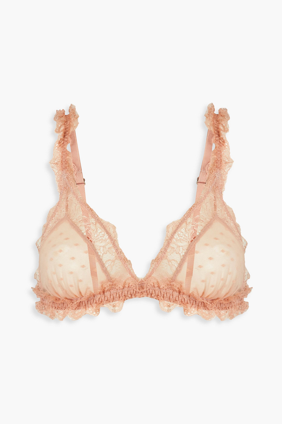 Lace-trimmed point d'esprit triangle bra