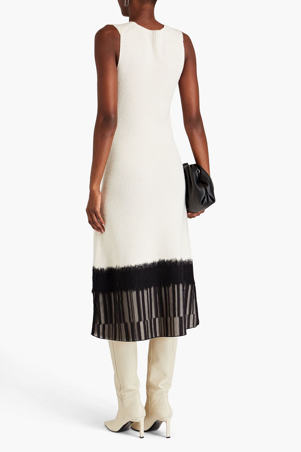 JOSEPH Lace-paneled ribbed wool midi dress