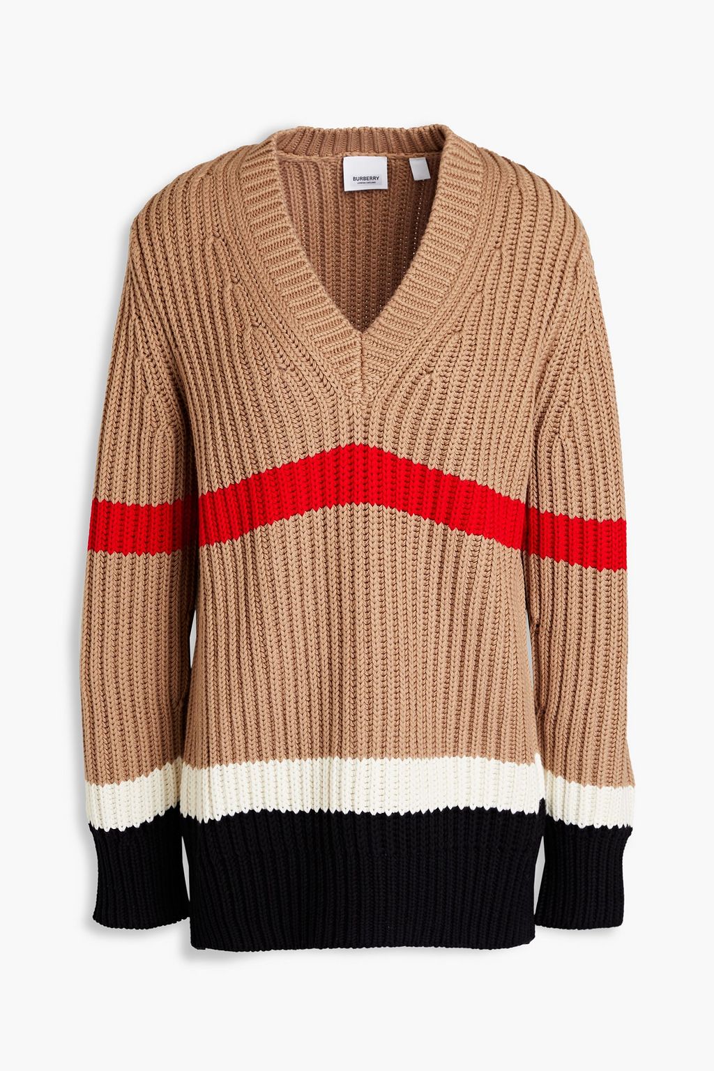 BURBERRY Striped ribbed cashmere and cotton blend sweater THE OUTNET