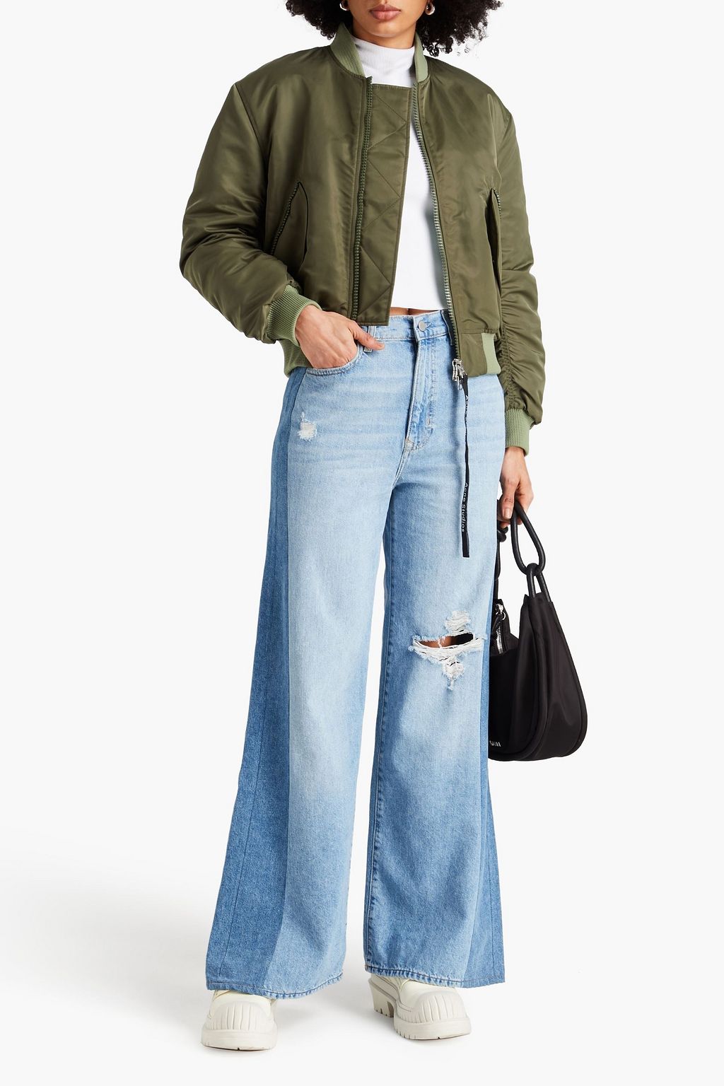 DL1961 Hepburn hoch sitzende Hose mit weitem Bein in Distressed-Optik