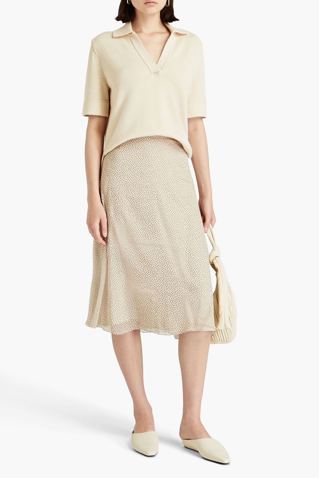 THEORY Polka-dot silk-georgette midi skirt