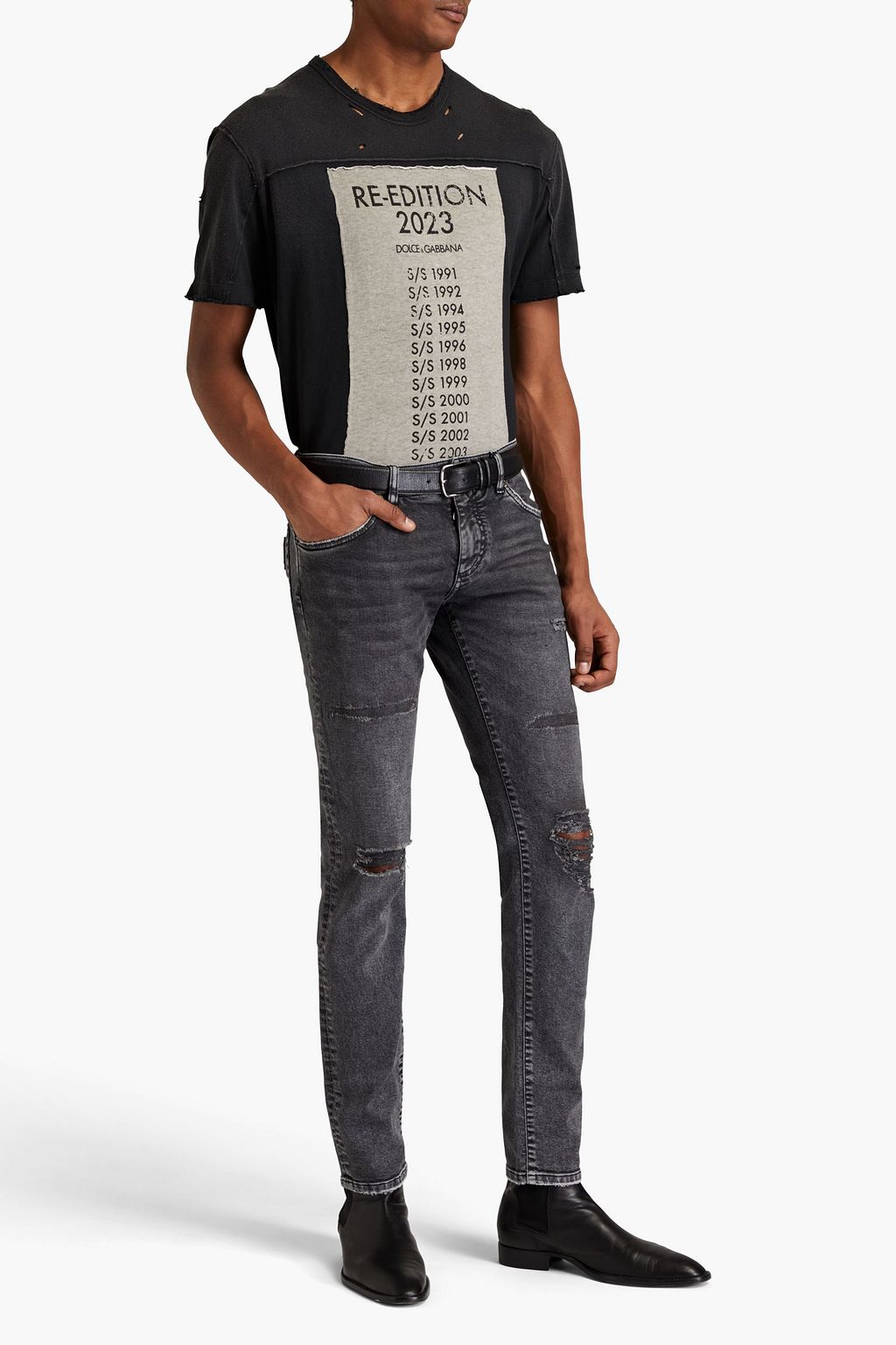 DOLCE&GABBANA Distressed printed cotton-jersey T-shirt