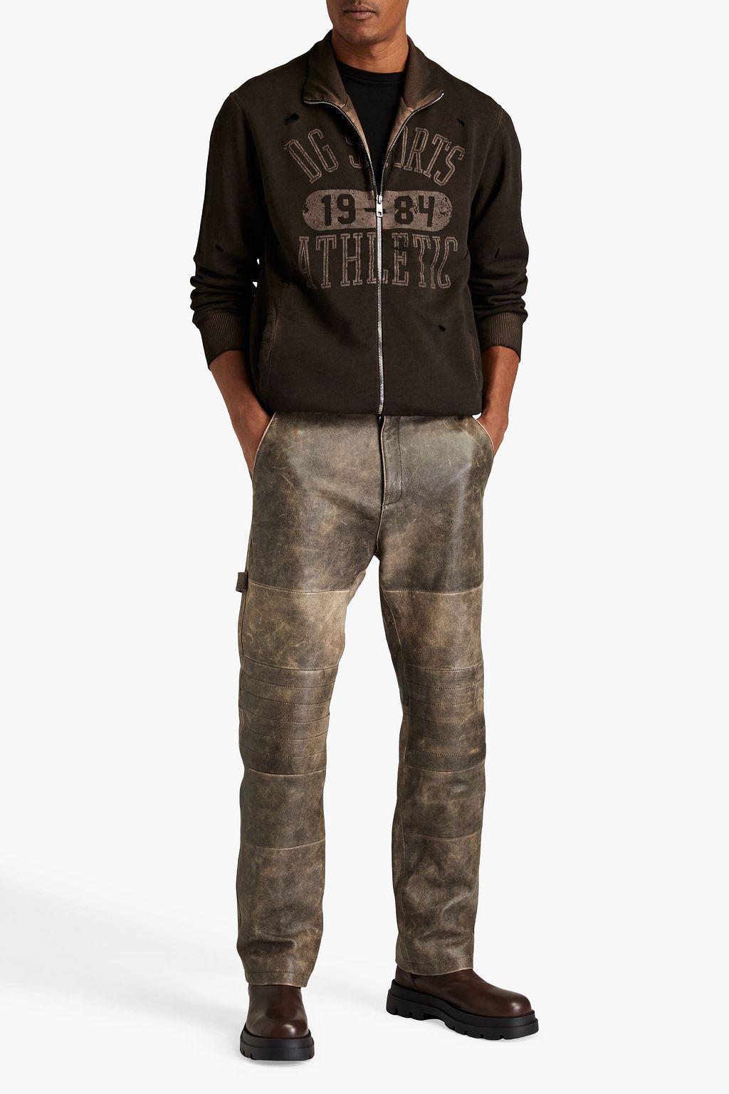 DOLCE&GABBANA Distressed printed French cotton-terry zip-up sweatshirt