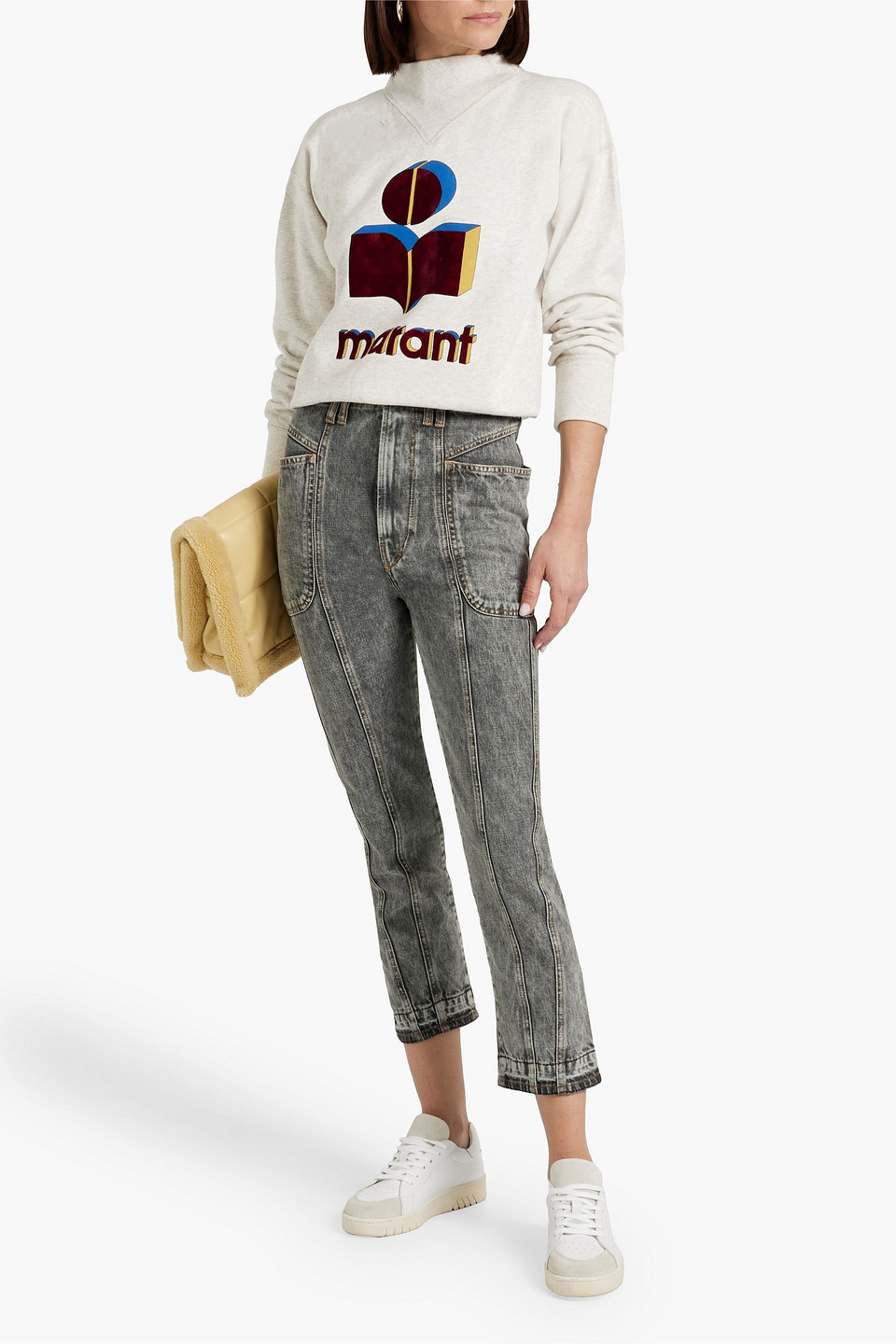 Shop Isabel Marant Étoile Tucscon Cropped Acid-wash Slim-leg Jeans In Gray