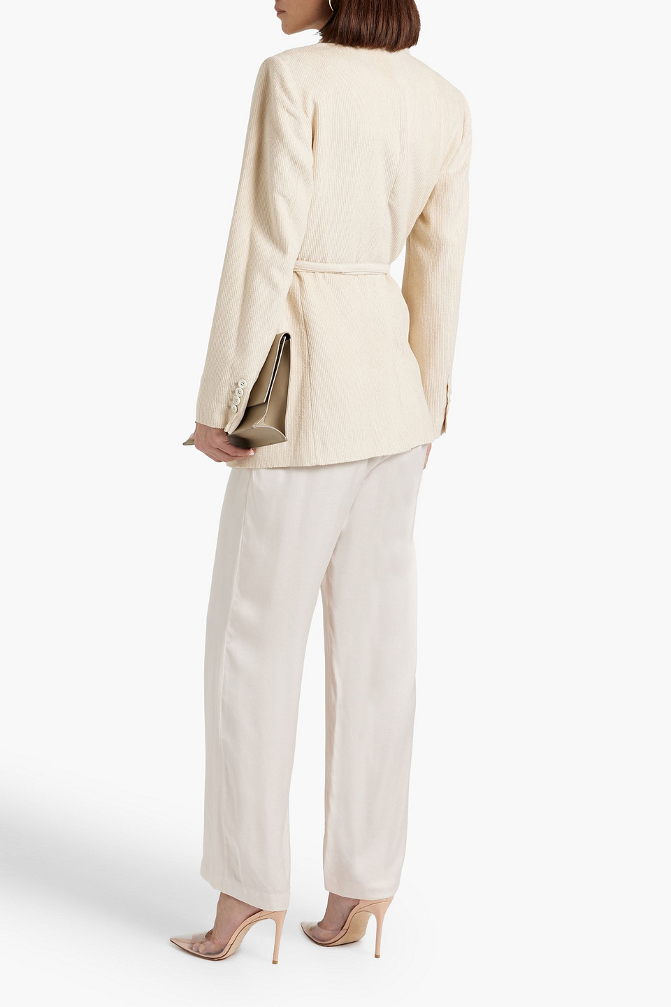 Brunello Cucinelli Belted Bead-embellished Corduroy Blazer In Ecru