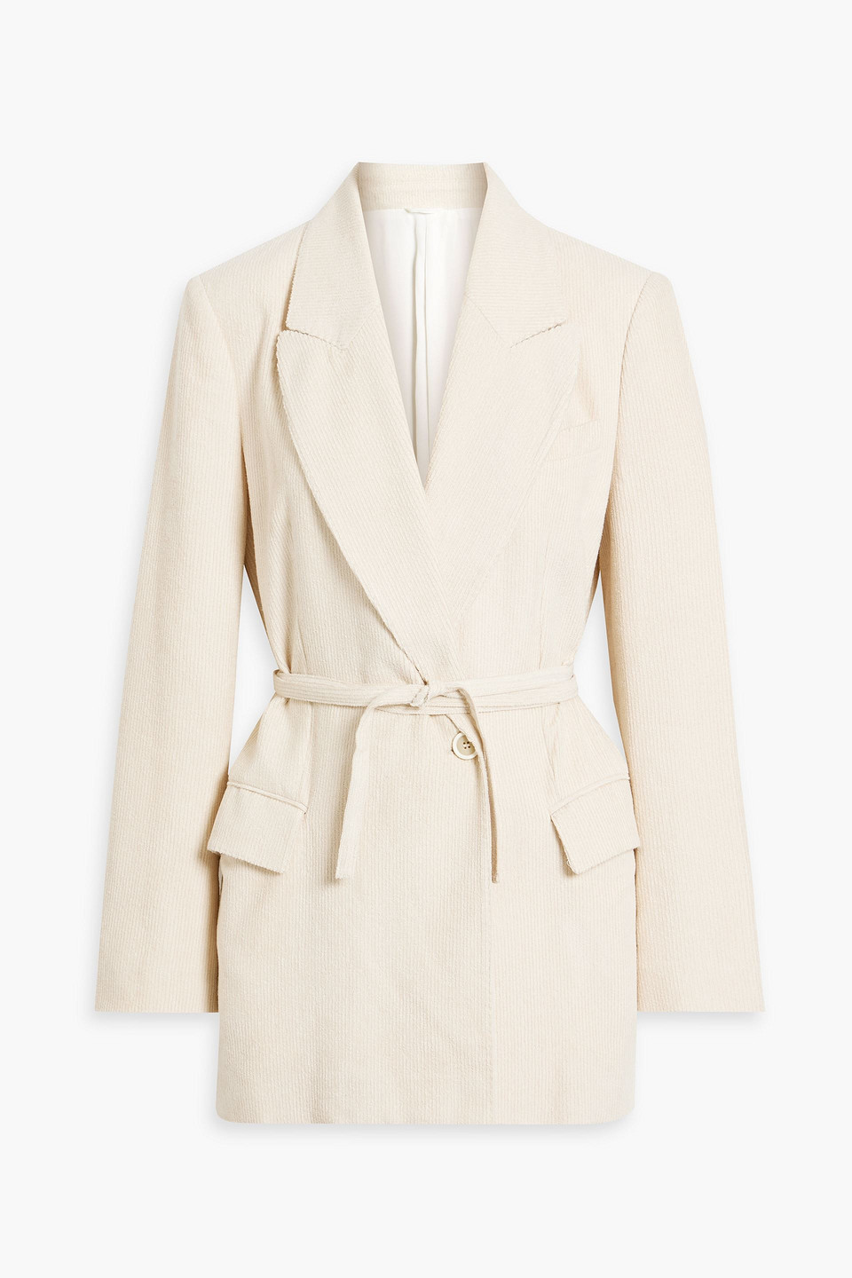 Brunello Cucinelli Belted Bead-embellished Corduroy Blazer In Ecru