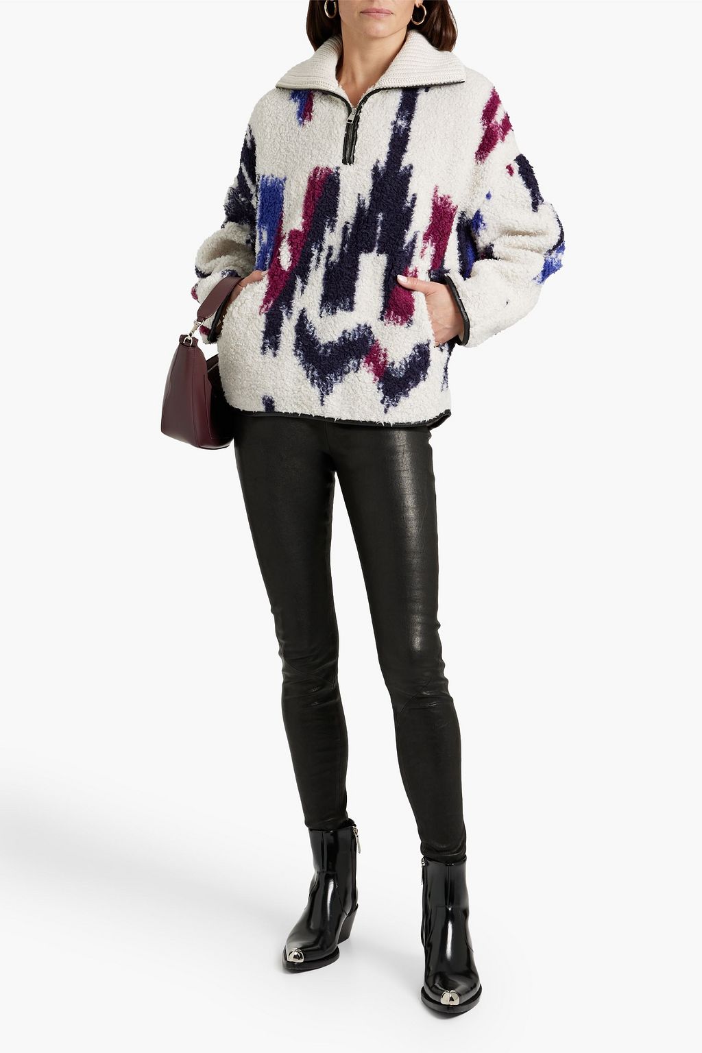 MARANT ÉTOILE フリース ハーフジップ スウェットシャツ プリント入り