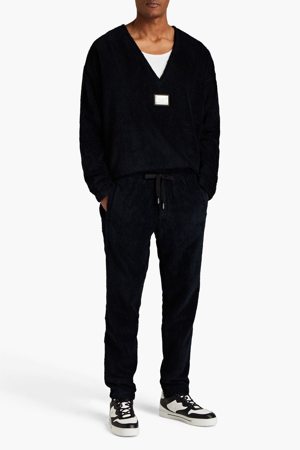 DOLCE&GABBANA Appliquéd cotton-terry drawstring sweatpants